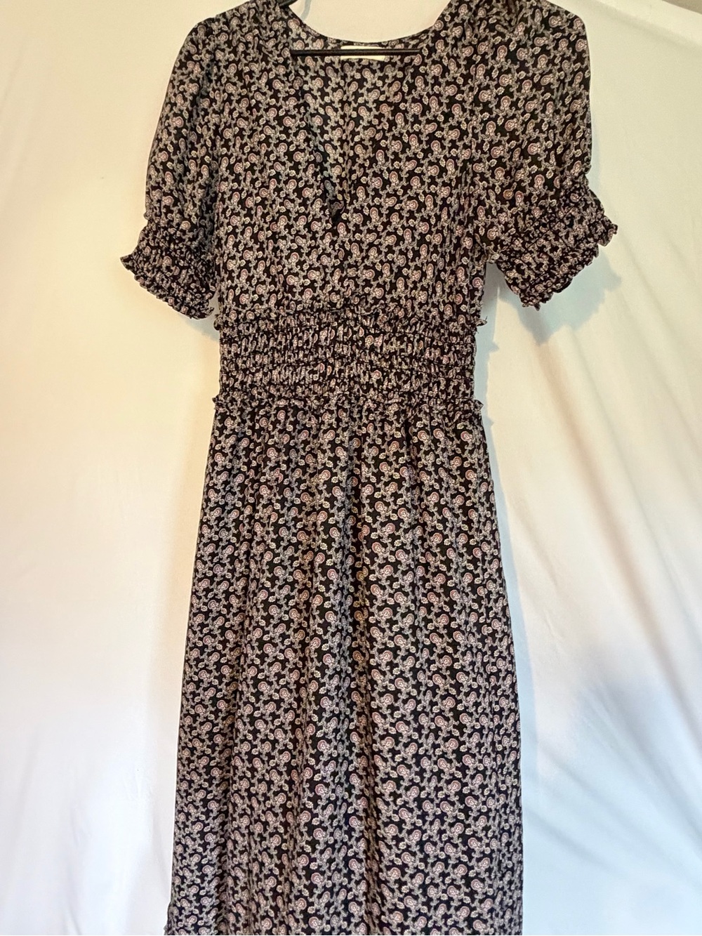 Max Studio Black Midi Dress with Pink Paisley Print